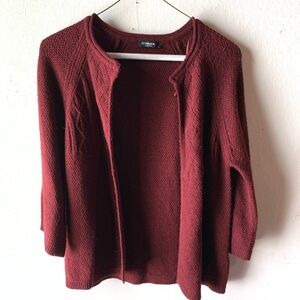 Women's Burgundy Open-Front Knit Cardigan Sweater